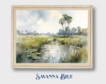 Florida Wall Art | Florida Prairie Landscape | Florida Watercolor Landscape | Florida Wetlands |  Printable Wall Art | Digital Download