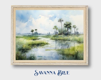 Florida Wandkunst | Florida Landschaft Aquarell | Natur Landschaft | Sumpf | Florida Frühling | Druckbare Wandkunst | Digitaler Download
