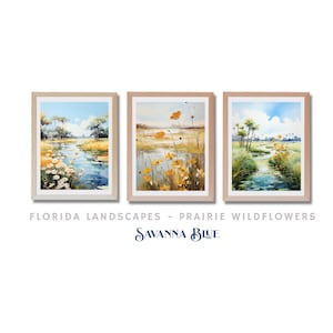 Florida Landscape Prairie Wildflowers Gallery Wall Print Set Nature Wetland Watercolor Art Florida Wall Art Digital Download Printable Art