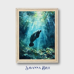 Manatee Watercolor Print Florida Wildlife Art Aquatic Nursery Decor Nature-Inspired Home Decor Instant Digital Download DIY Printable Art