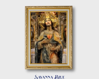Sacred Heart of Jesus Statue Spiritual Digital Catholic Art Decor Catholic Devotion Instant Digital Download DIY Printable Wall Art