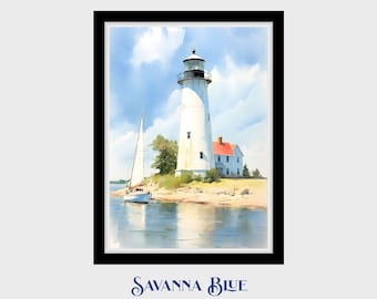 Nautical Wall Art | Sailboat Watercolor | Vintage Sailboat Print | Sailboat Seascapes | Coastal Art | Lighthouse Prints | Digital Download