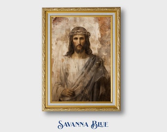 Portrait of Jesus Vintage Style Digital Painting Timeless Spiritual Home Decor Aged Instant Digital Download DIY Printable Fine Wall Art