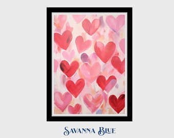 Blush of Hearts Abstract Art Print Valentine's Day Romantic Chic Love Decor Red Pink Love Art Instant Digital Download Printable Wall Art