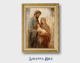 Holy Family Vintage Fresco Style Painting Joseph Mary Jesus Spiritual Art Home Decor Holiday Art Instant Digital Download Printable Wall Art