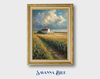 Cornfield Farmhouse Barn Digital Art Rustic Country Farm Decor Landscape Painting Instant Digital Download DIY Printable Fine Wall Art