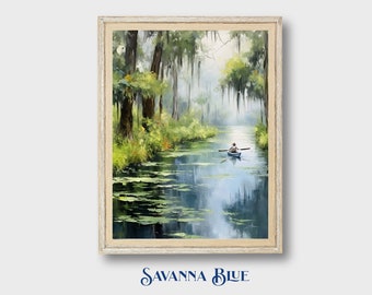 Florida Wall Art | Florida Landscape Watercolor | Cypress Trees | Florida Kayak | Warm Neutrals | Printable Wall Art | Digital Download