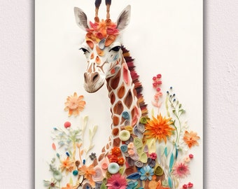 Auffällige und wunderliche Wandkunst | Giraffe Blumendruck | Floral Safari Animal Print | Giraffe Wandkunst | Druckbare Wanddekoration | Digitaler Download