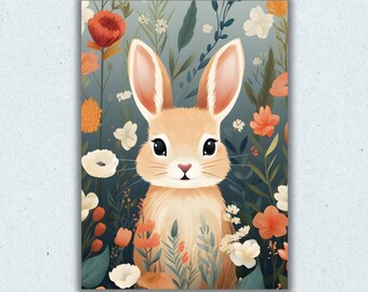 Nursery Wall Art | Colorful Rabbit Print | Rabbit Wall Art | Animal Wall Art | Playroom Decor | Kids Printable Wall Art | Digital Download