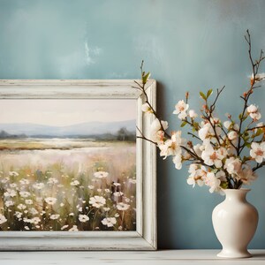French Country Landscape Floral Wall Art Wildflower Painting Spring Meadow Print Warm Tones Printable Wall Art Digital Download image 3