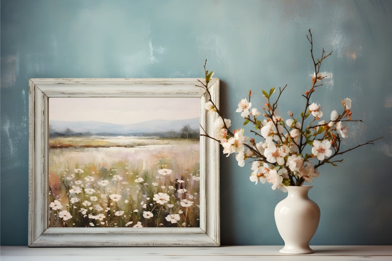 French Country Landscape Floral Wall Art Wildflower Painting Spring Meadow Print Warm Tones Printable Wall Art Digital Download image 3