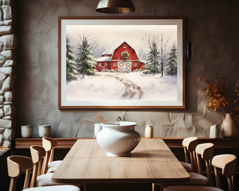 Farmhouse Winter Wonderland Landscape Wall Art Christmas Sketch Outdoor ...