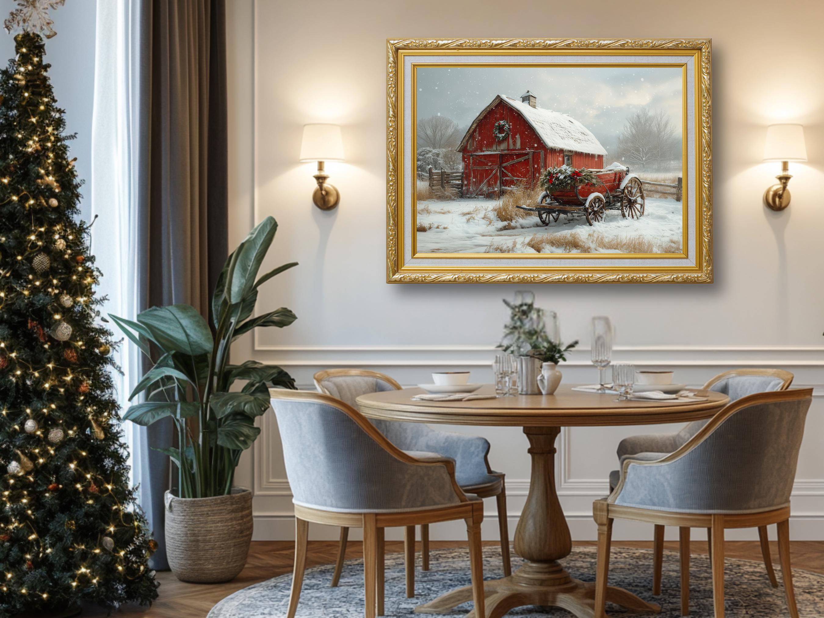 Winter Barn Digital Art Snowy Farm Scene Christmas Decor Wall Art ...