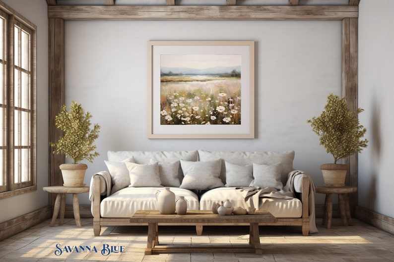 French Country Landscape Floral Wall Art Wildflower Painting Spring Meadow Print Warm Tones Printable Wall Art Digital Download image 7