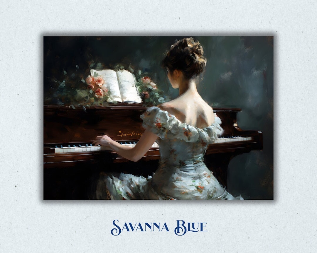Vintage Portrait Wall Art Woman Plays Piano French Country Wall Art ...