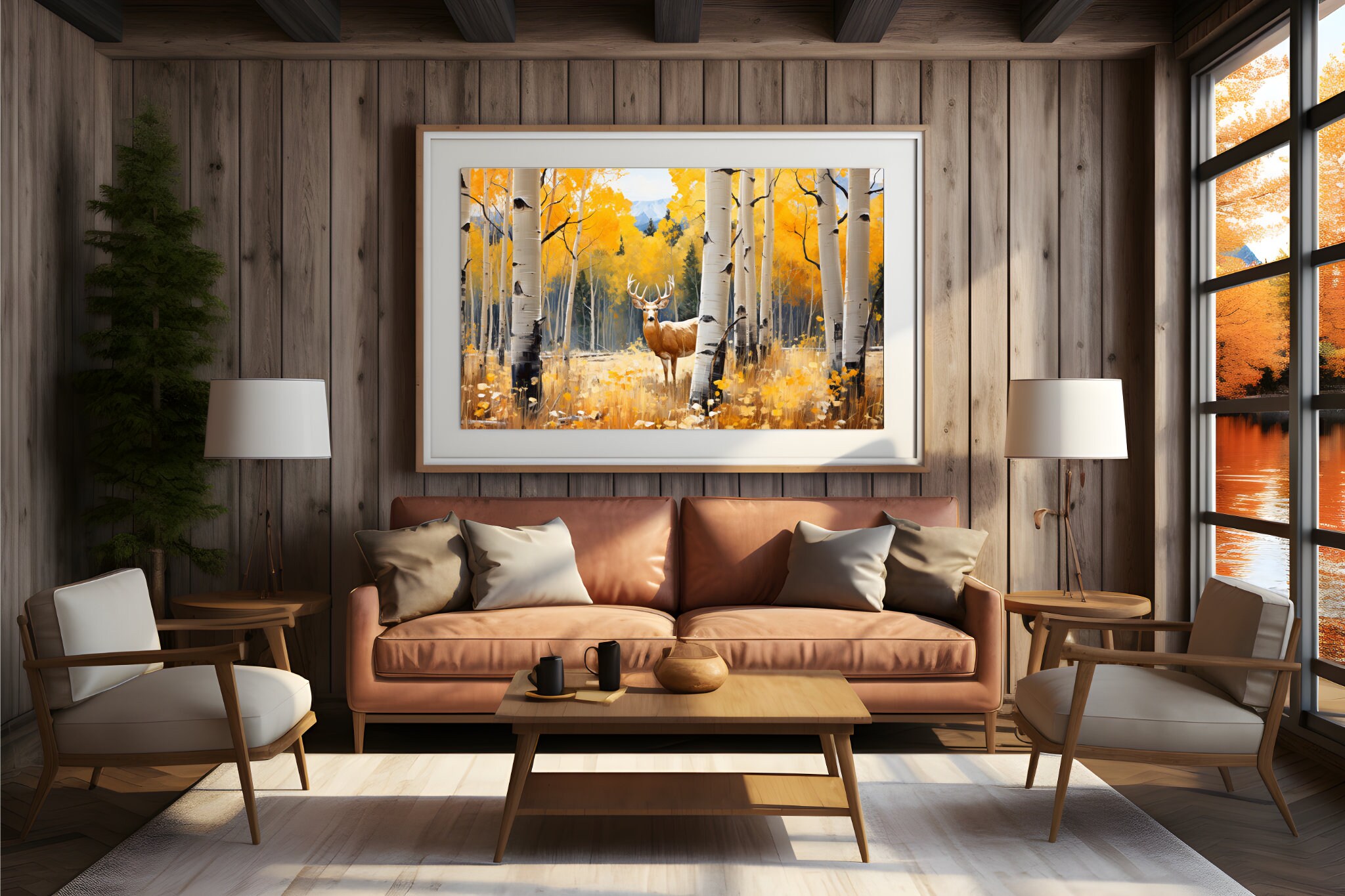 Autumn Wall Art Forest Scene Aspen Grove Deer Buck Etsy