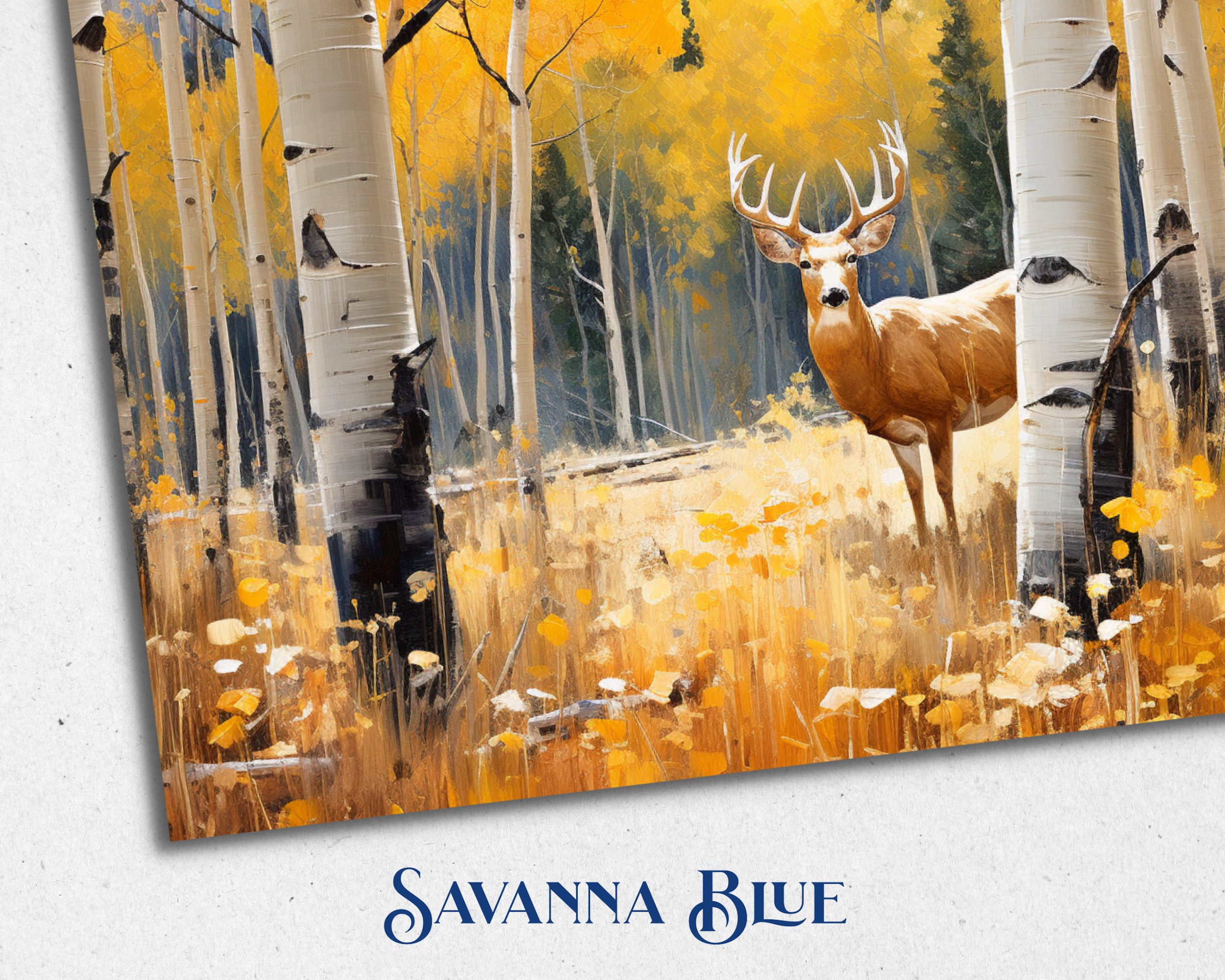 Autumn Wall Art Forest Scene Aspen Grove Deer Buck Etsy
