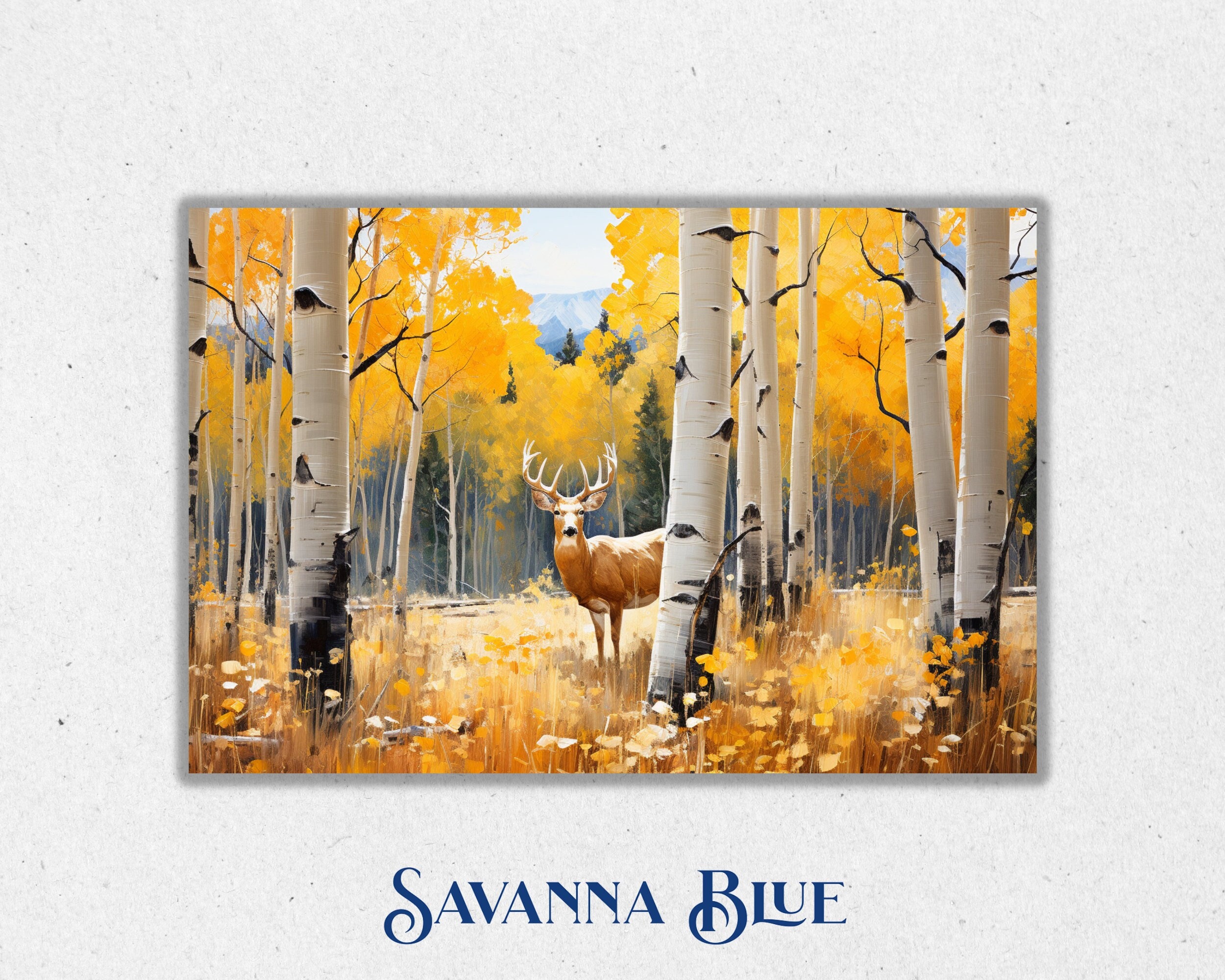 Autumn Wall Art Forest Scene Aspen Grove Deer Buck Etsy