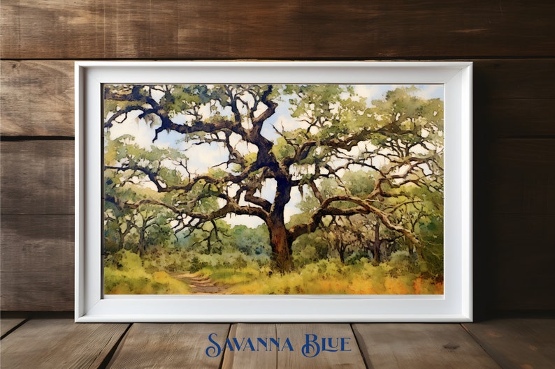 Majestic Oak Tree Digital Watercolor Botanical Landscape Art Decor Environmental Landscape Tree Instant Digital Download Printable Wall Art