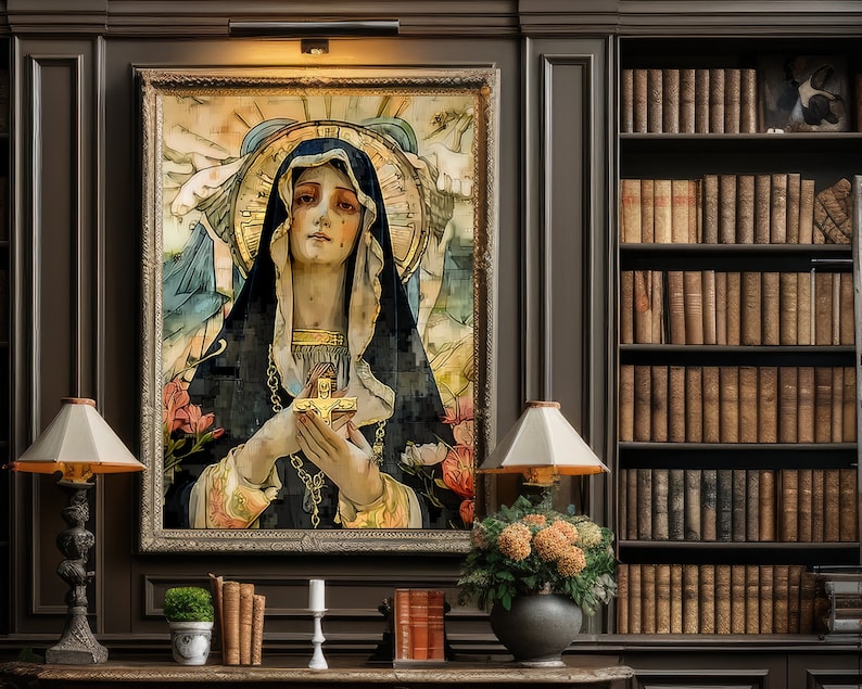 Our Lady of Sorrows Spiritual Digital Catholic Art Decor Blessed Virgin Mary Mother of God Instant Digital Download DIY Printable Wall Art