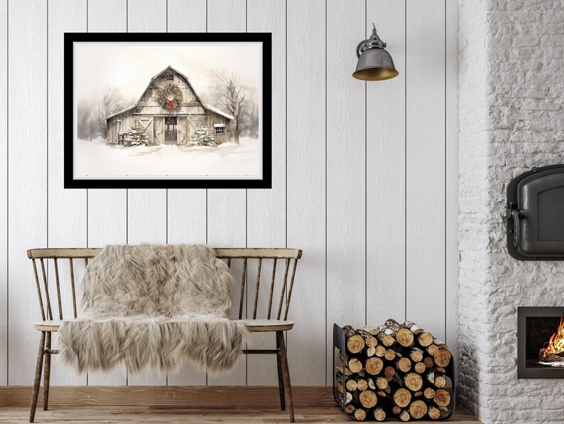 Farmhouse Winter Wonderland Landscape Wall Art Christmas Sketch Outdoor ...