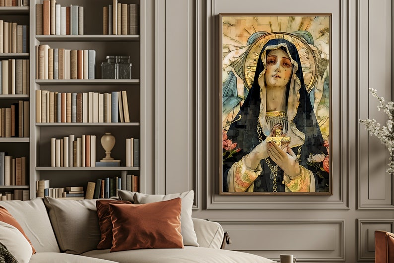 Our Lady of Sorrows Spiritual Digital Catholic Art Decor Blessed Virgin Mary Mother of God Instant Digital Download DIY Printable Wall Art