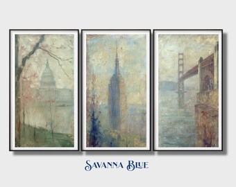 US Landmarks Impressionist Style Art US Capitol Empire State Golden Gate Bridge 2:1 Ratio Instant Digital Download DIY Printable Wall Art