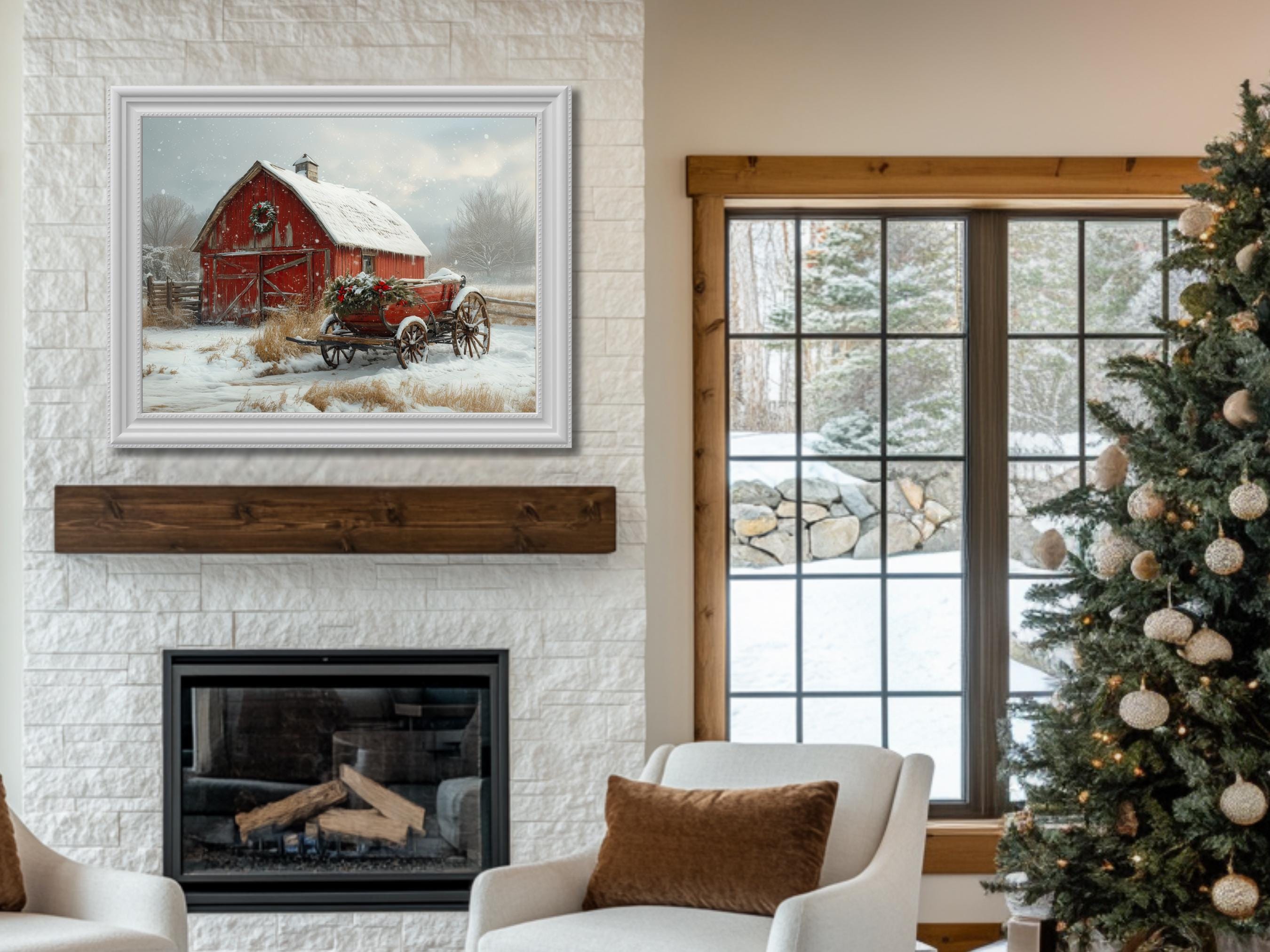 Winter Barn Digital Art Snowy Farm Scene Christmas Decor Wall Art ...