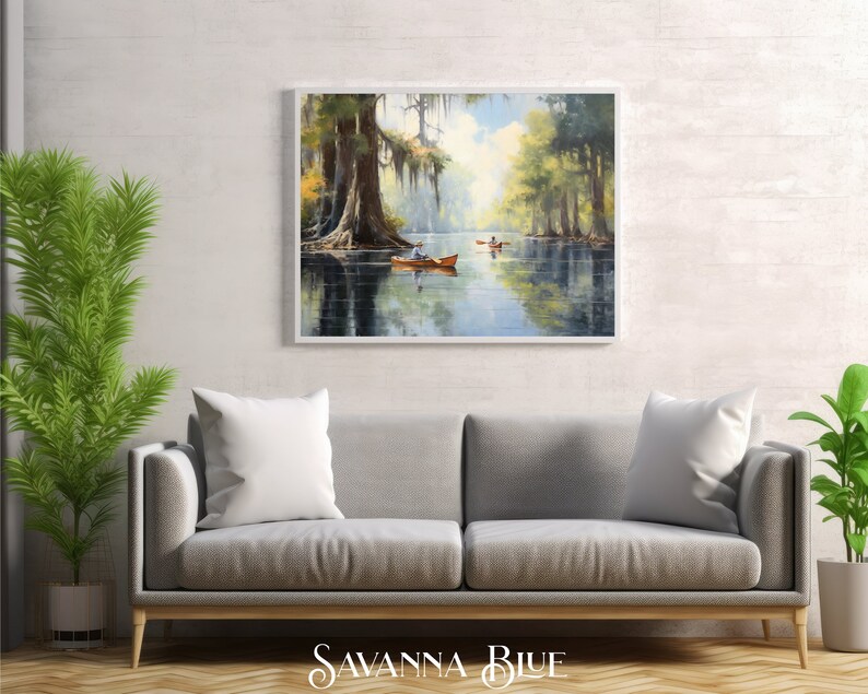Florida Wall Art Florida Landscape Watercolor Cypress Trees Florida Waterway Warm Neutrals