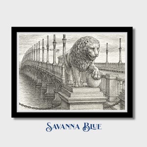 St. Augustine Bridge of Lions Line Art Print: Coastal Decor (Digital Download)