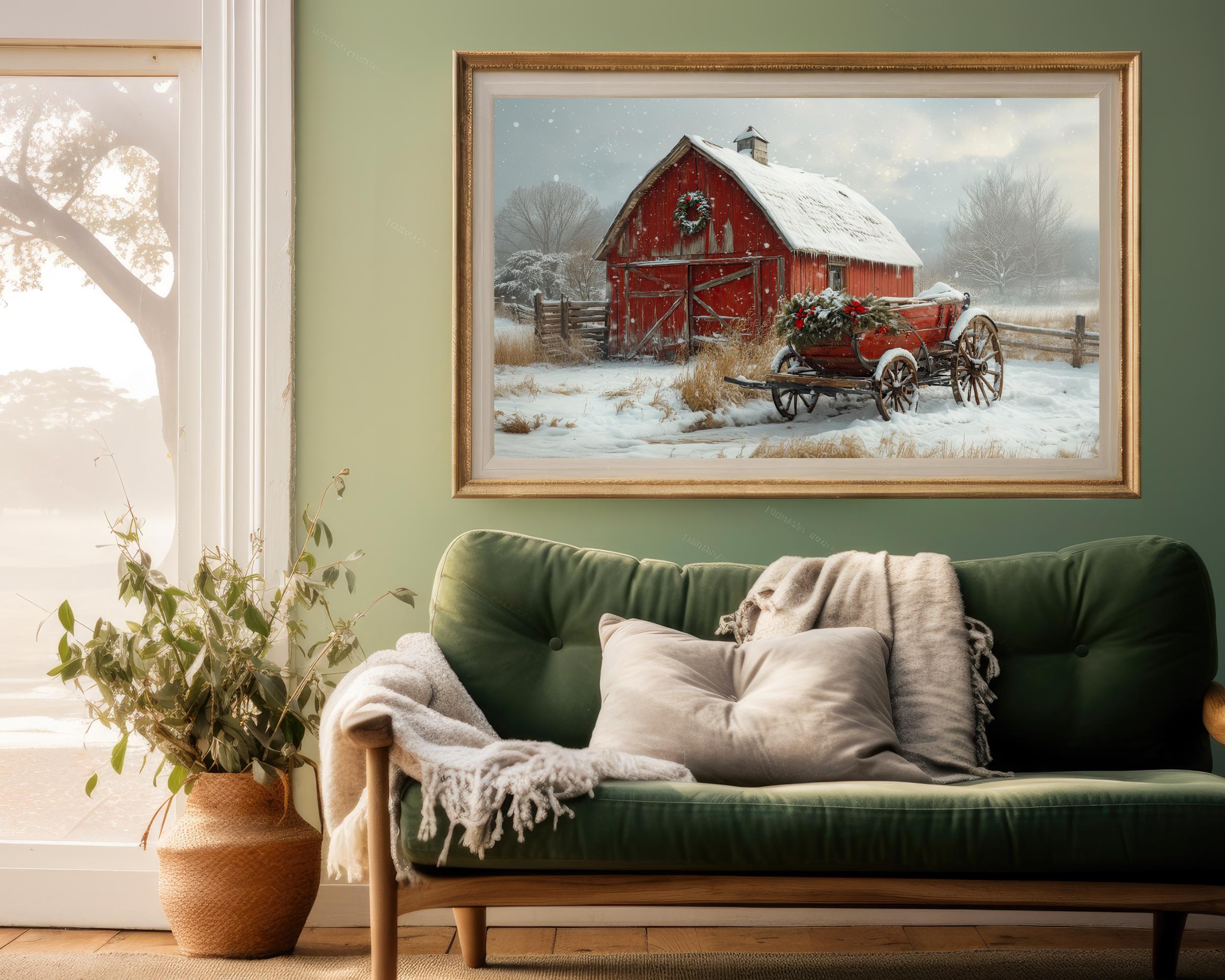 Winter Barn Digital Art Snowy Farm Scene Christmas Decor Wall Art ...