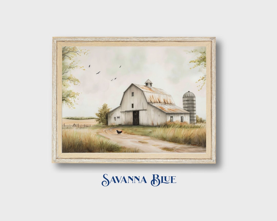 Springtime Farmhouse Digital Art Decor Rustic Barn and Silo Rural ...