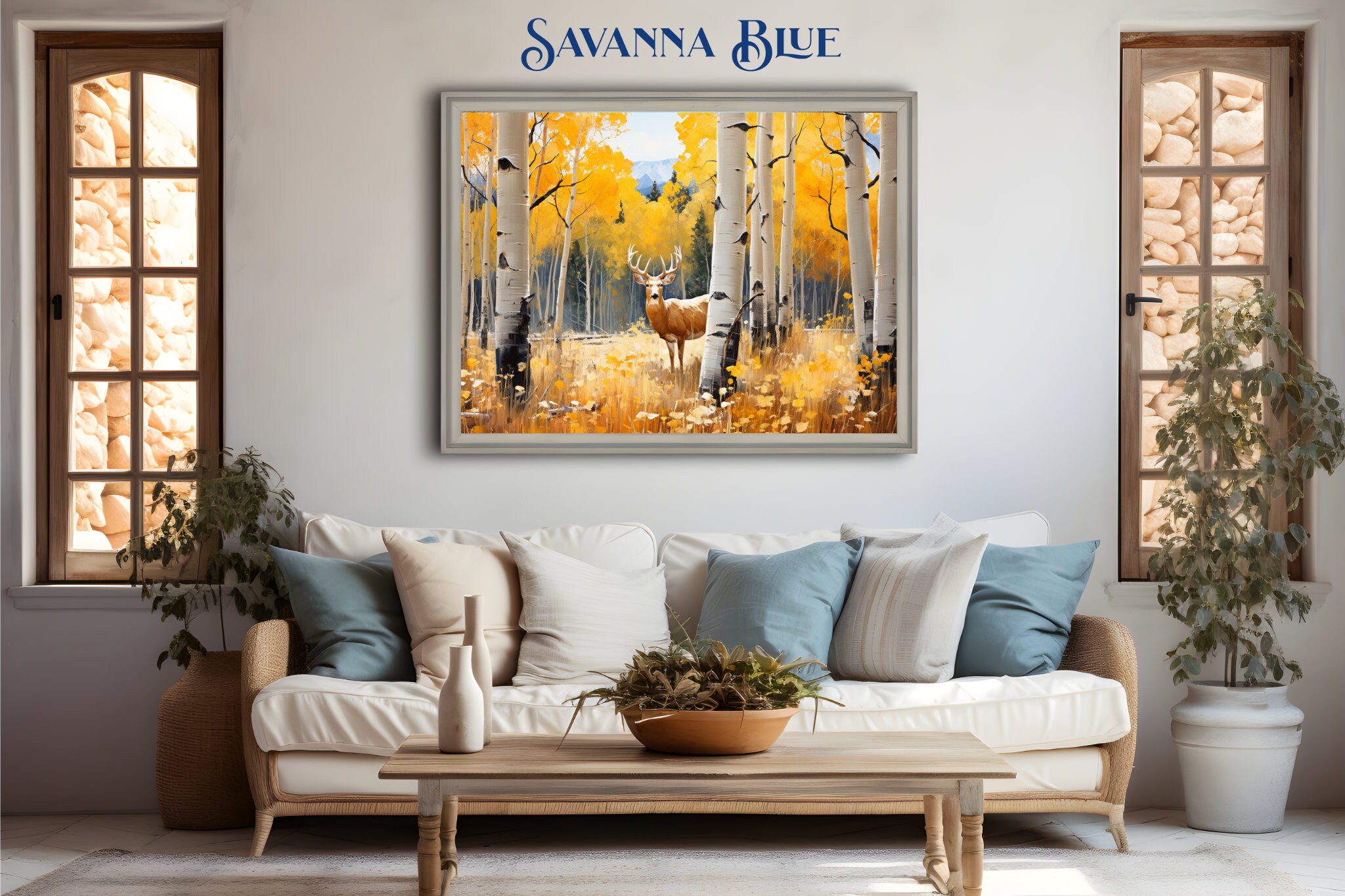 Autumn Wall Art Forest Scene Aspen Grove Deer Buck Etsy
