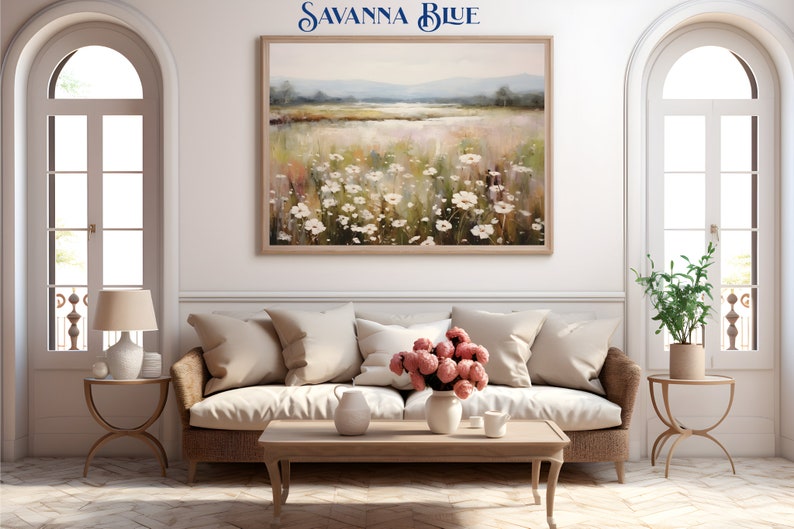 French Country Landscape Floral Wall Art Wildflower Painting Spring Meadow Print Warm Tones Printable Wall Art Digital Download image 4