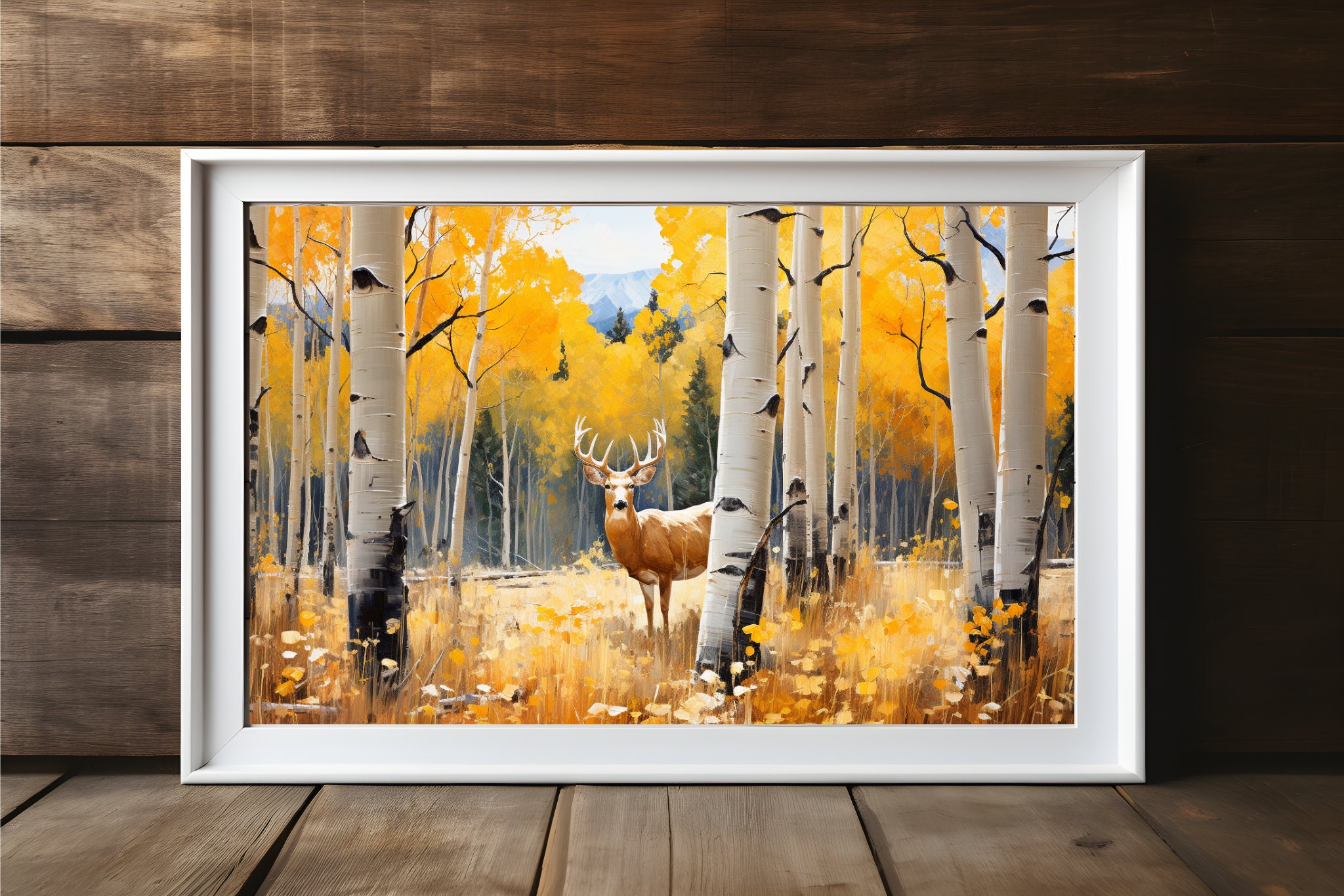 Autumn Wall Art Forest Scene Aspen Grove Deer Buck Etsy