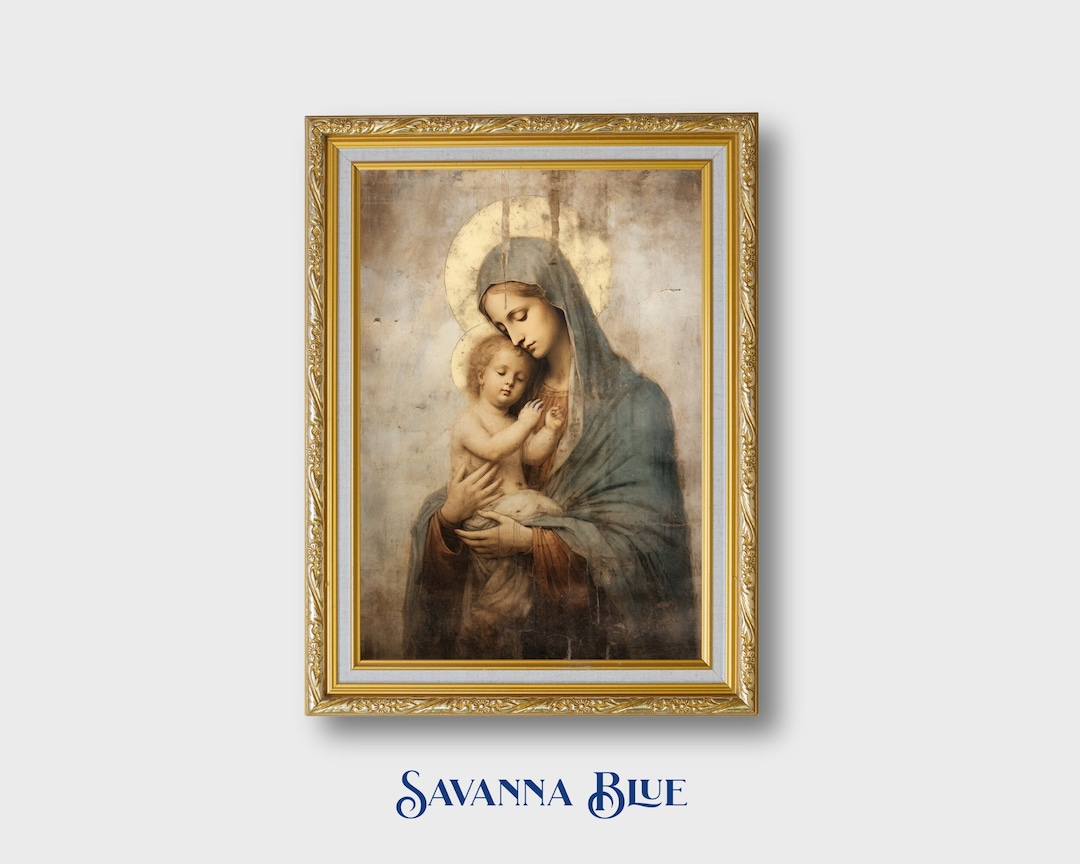 Madonna and Child Digital Art Vintage Fresco Christ Child Spiritual ...