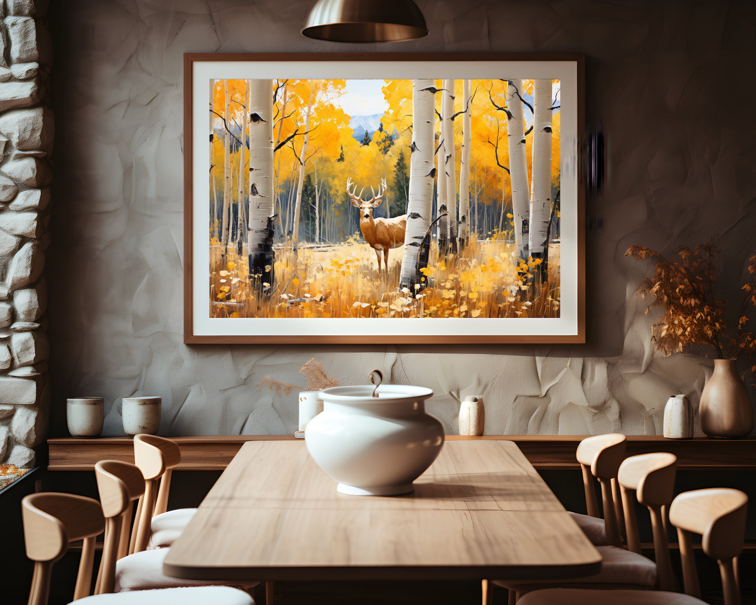 Autumn Wall Art Forest Scene Aspen Grove Deer Buck Etsy