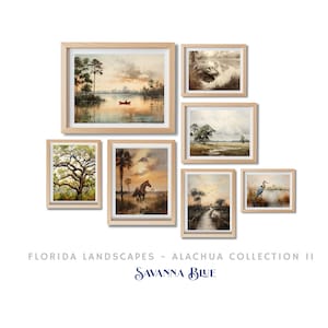 Florida Landscape Gallery Wall Art Alachua Paynes Prairie Blue Heron Alligator Horse Oak Tree Wetland Digital Download Printable Wall Art