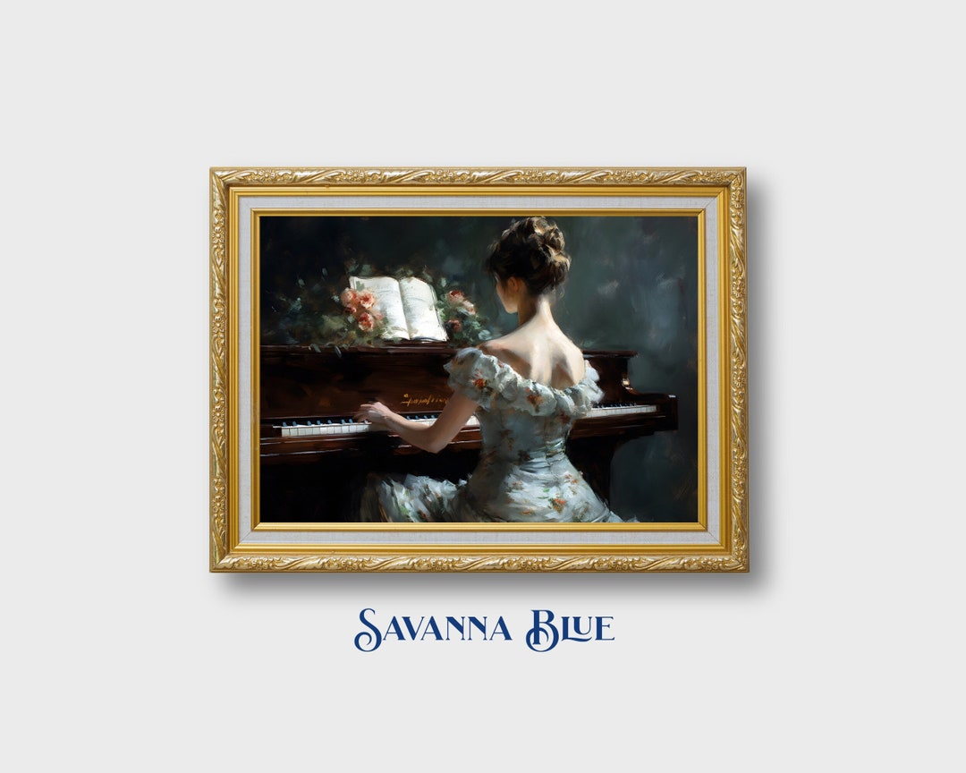 Vintage Portrait Wall Art | Woman Plays Piano | French Country Wall Art ...