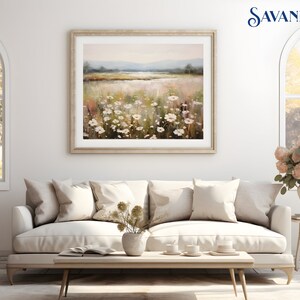 French Country Landscape Floral Wall Art Wildflower Painting Spring Meadow Print Warm Tones Printable Wall Art Digital Download image 2