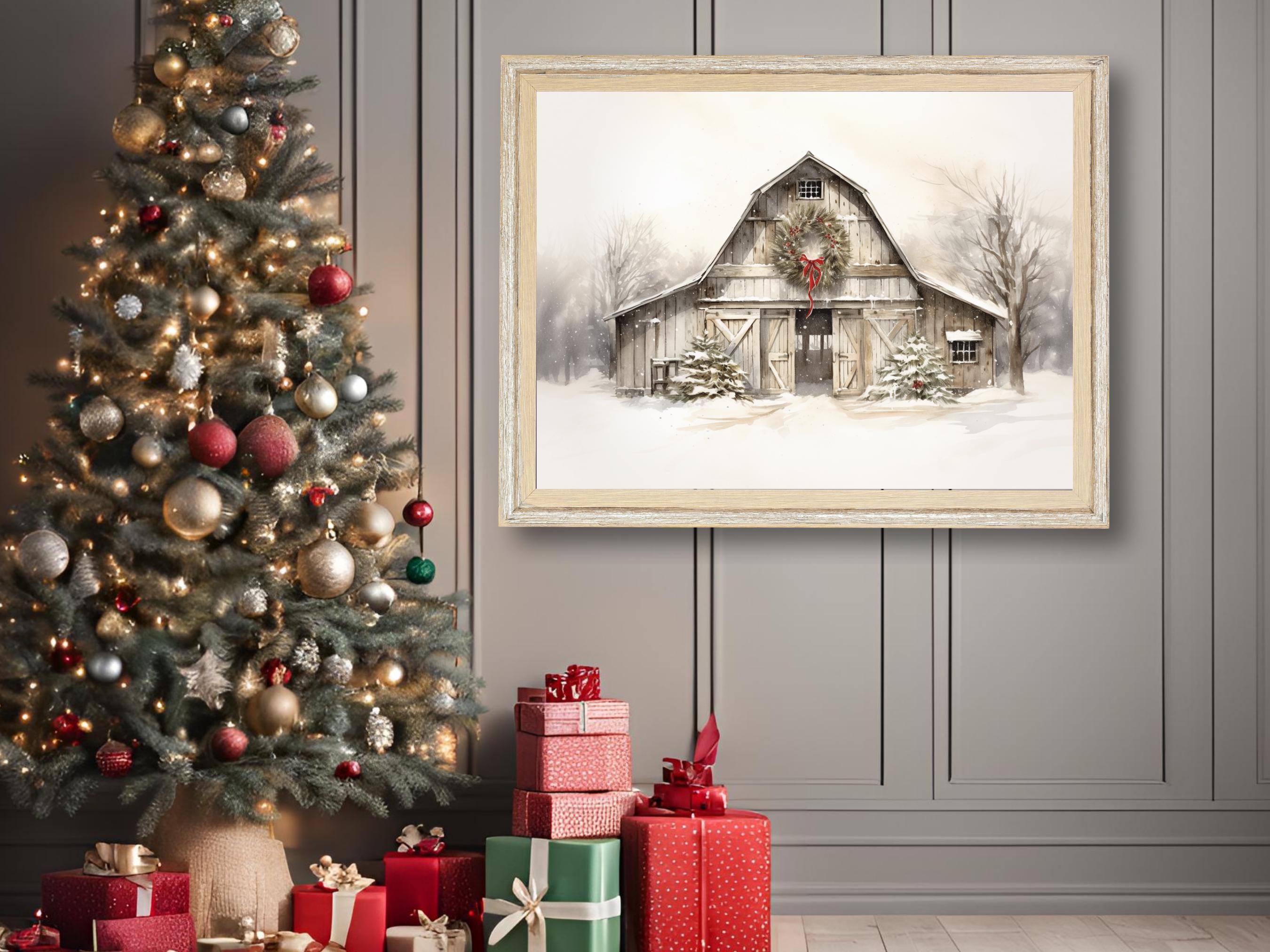 Farmhouse Winter Wonderland Landscape Wall Art Christmas Sketch Outdoor ...