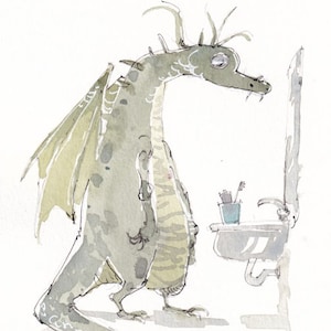 Dragon - Brushing Teeth, Bathroom | Fine Art Print
