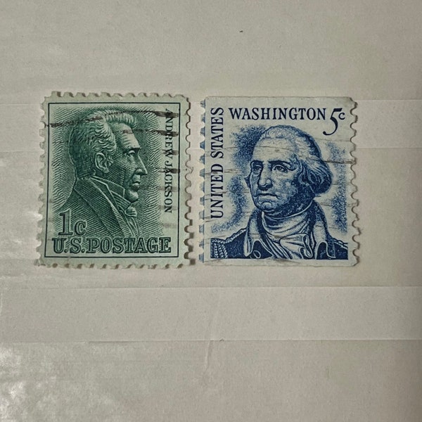 RARE Andrew Jackson 1 cent oblitération et George Washington bleu 5 cents oblitération