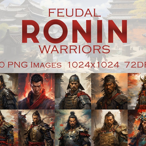 Spirit of the Ronin Art Set: Captivating Depictions of Feudal Age Warriors - Instant Download, Embrace the Way of the Wandering Samurai