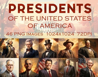 Presidential Legacy Art Set: Captivating Portraits of All 46 US Presidents - Instant Download, A Historic Tribute!