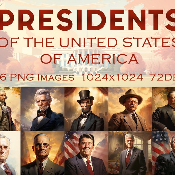 Presidential Legacy Art Set: Captivating Portraits of All 46 US Presidents - Instant Download, A Historic Tribute!