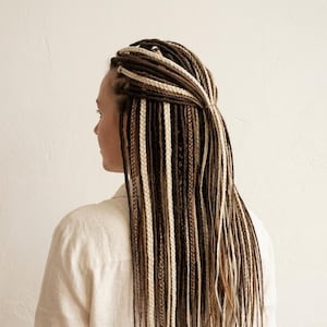 Custom Dreadlock Set Blonde Brown Mix – Boho Synthetic Dread Extensions, Handmade Braided Dreads