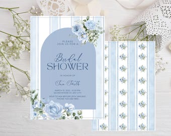 Downloadable Bridal Shower Invite, Editable Vintage Bridal Shower Invite, Floral Bridal Shower Invitation, Blue Bridal Invite, Love Shack