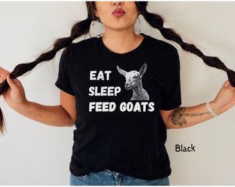 食べて、寝て、ヤギに餌をやるTシャツ、面白いヤギのシャツ。