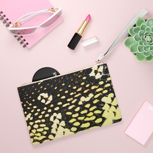 Real Python Skin Print Clutch Bag, Exotic Snakeskin Pattern Vegan Leather Makeup Pouch
